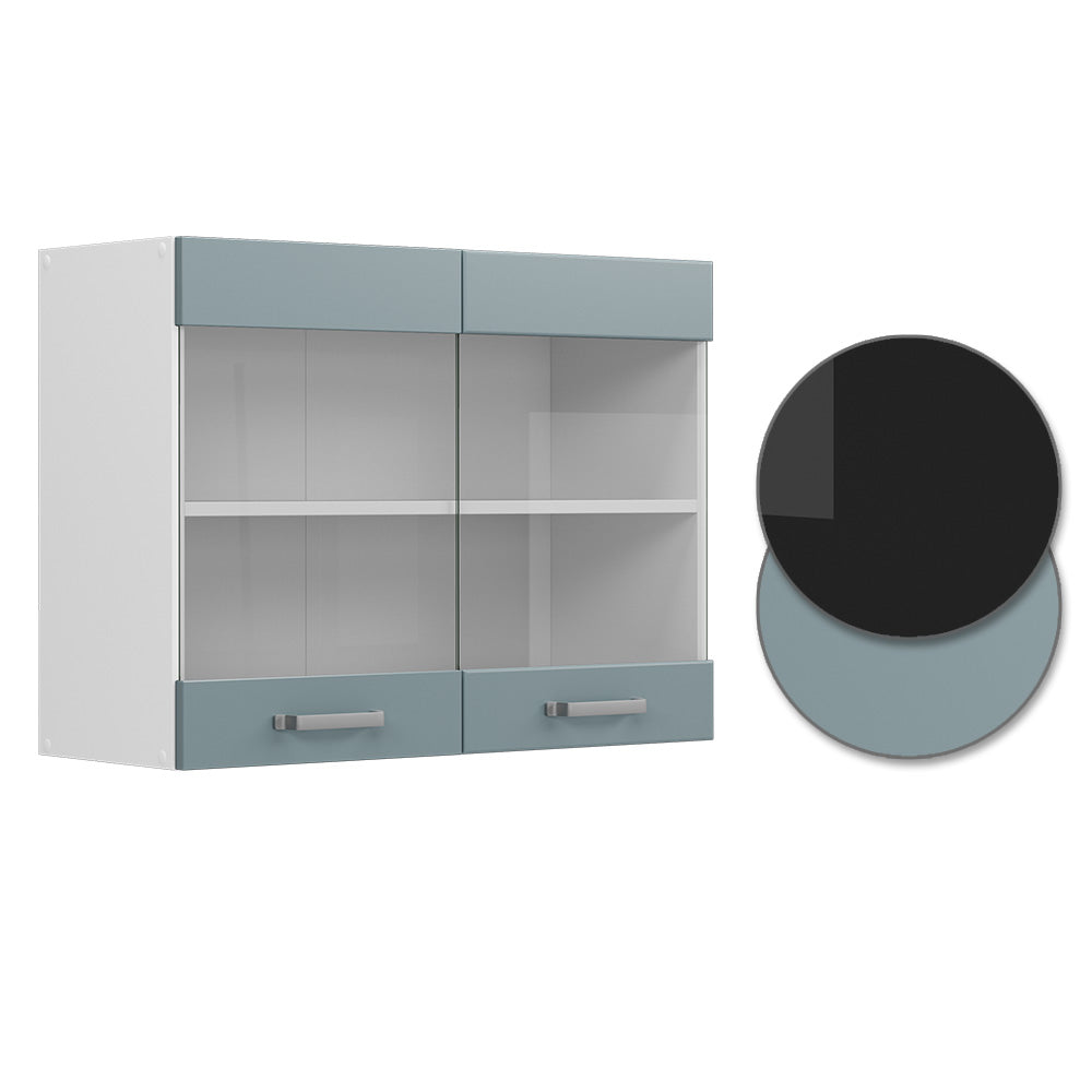 Vicco Mobile da cucina in vetro Grigio-blu 80 cm