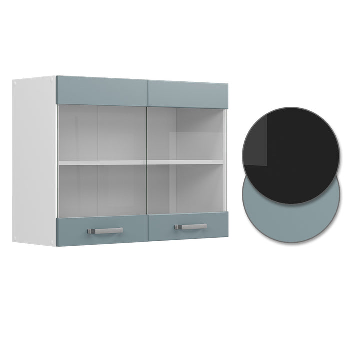 Vicco Mobile da cucina in vetro Grigio-blu 80 cm