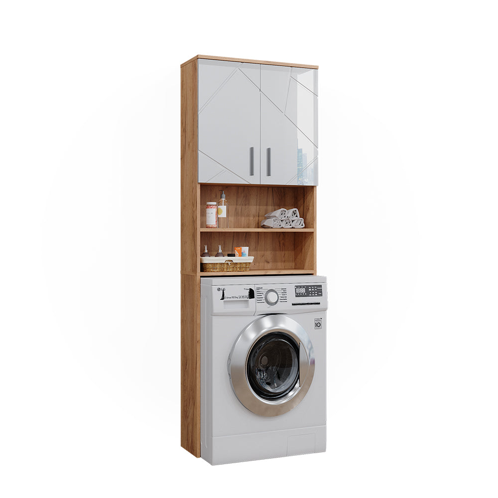 Vicco Mobiletto per lavatrice Bianco lucido/oro power oak 64 x 190.5 cm
