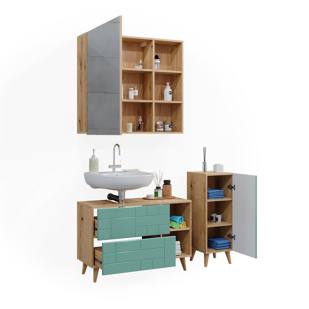 Vicco Set di mobili da bagno Verde menta 3 parti