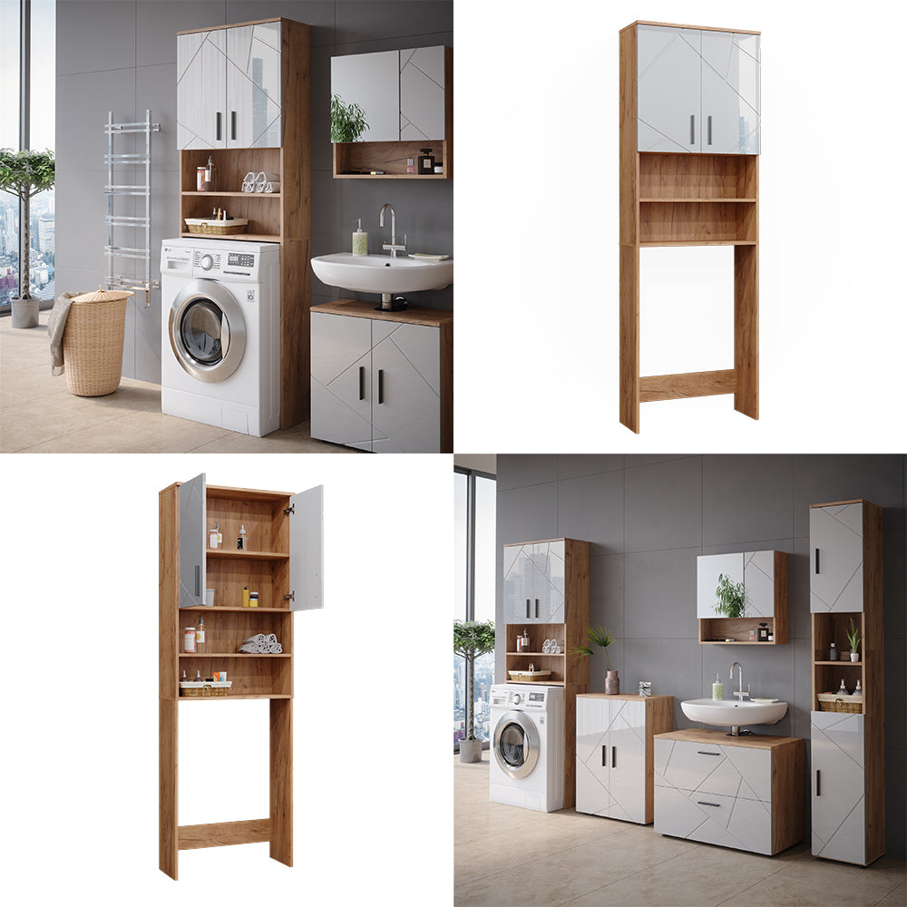 Vicco Mobiletto per lavatrice Bianco lucido/oro power oak 64 x 190.5 cm