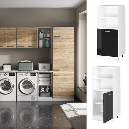 Vicco Dispensa universale Nero lucido 60 cm con ripiani aperti e anta