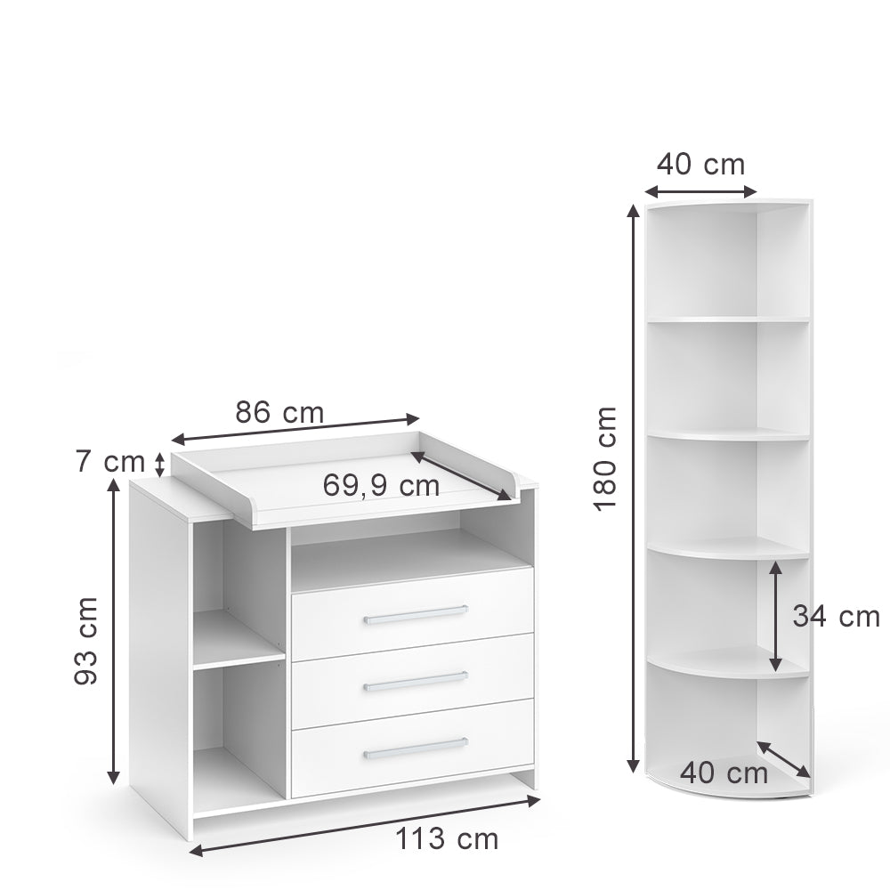 Vicco Set per cameretta Bianco 2 parti, con fasciatoio e ripiano per giocattoli