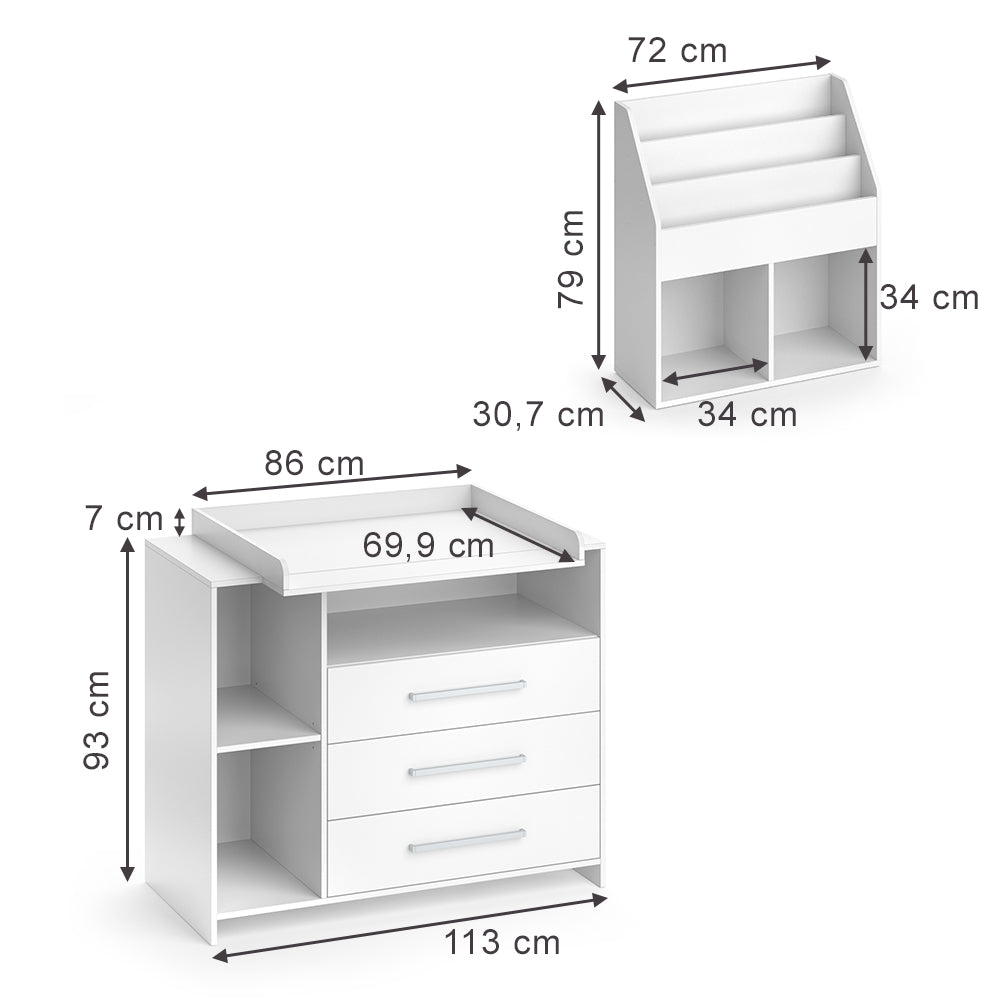 Vicco Set per cameretta Bianco 2 parti, con fasciatoio e libreria