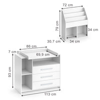 Vicco Set per cameretta Bianco 2 parti, con fasciatoio e libreria