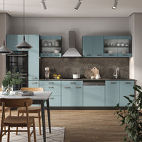 Vicco Cucina componibile Blu-grigio/antracite 350 cm con armadio alto, PL Marmo