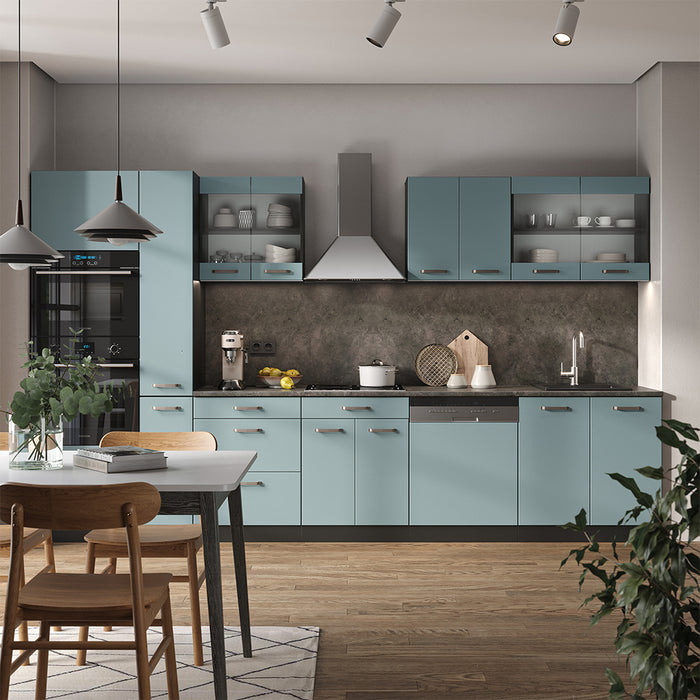 Vicco Cucina componibile Blu-grigio/antracite 350 cm con armadio alto, PL Marmo