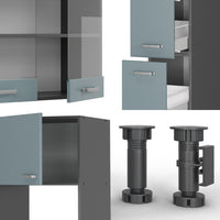 Vicco Cucina componibile Blu-grigio/antracite 350 cm con armadio alto, senza piano di lavoro
