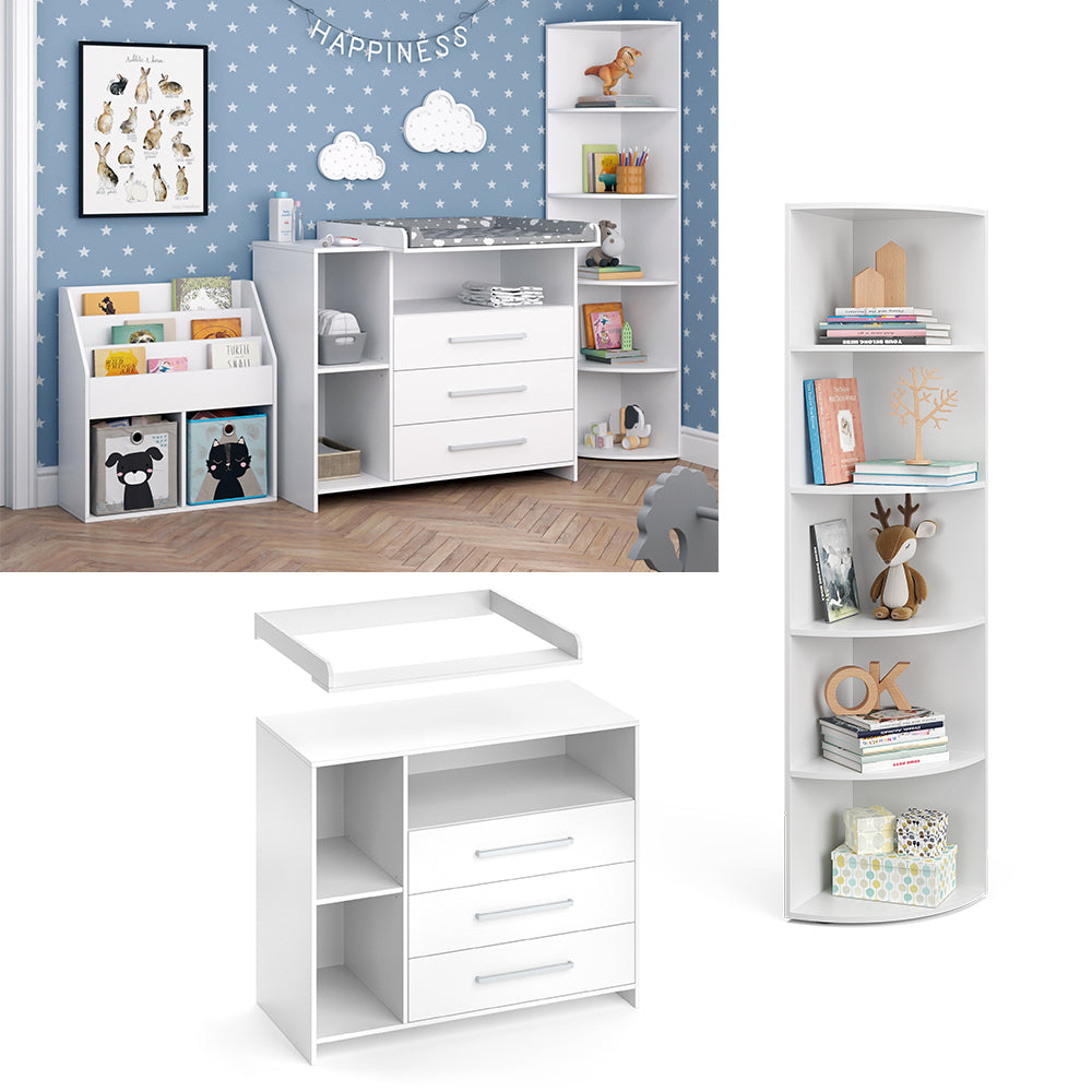 Vicco Set per cameretta Bianco 2 parti, con fasciatoio e ripiano per giocattoli