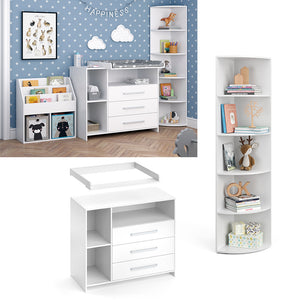 Vicco Set per cameretta Bianco 2 parti, con fasciatoio e ripiano per giocattoli