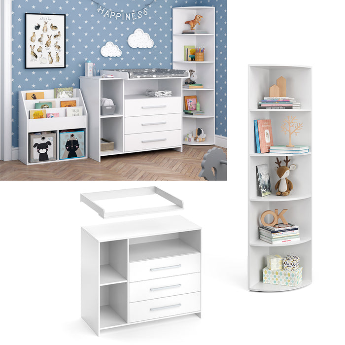 Vicco Set per cameretta Bianco 2 parti, con fasciatoio e ripiano per giocattoli