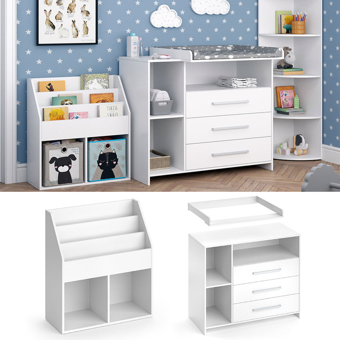 Vicco Set per cameretta Bianco 2 parti, con fasciatoio e libreria