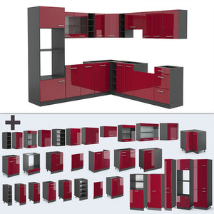 Vicco Cucina angolare completa Rosso lucido/antracite 247 x 60 cm , PL Rovere
