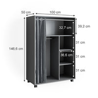 Vicco Armadio multifunzione Grigio 100 x 146.6 cm aperto, su rotelle