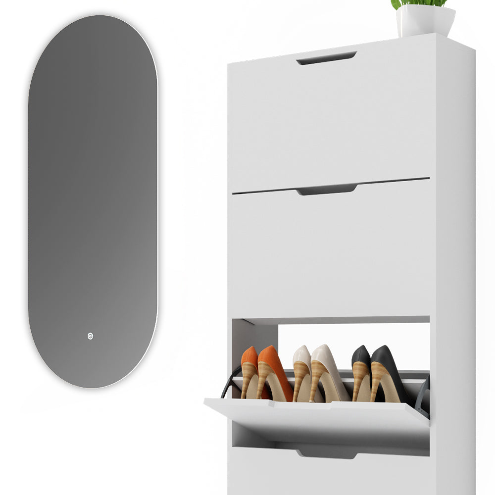 Vicco Scarpiera da ingresso Bianco 2 parti, con specchio LED