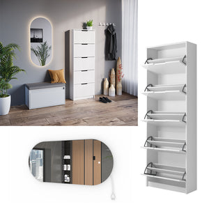 Vicco Scarpiera da ingresso Bianco 2 parti, con specchio LED