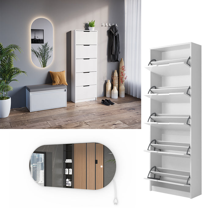 Vicco Scarpiera da ingresso Bianco 2 parti, con specchio LED