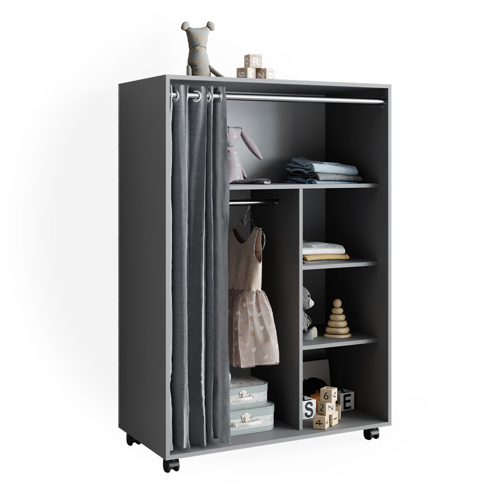 Vicco Armadio multifunzione Grigio 100 x 146.6 cm aperto, su rotelle