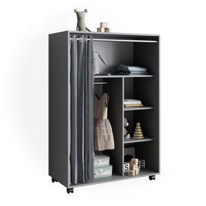 Vicco Armadio multifunzione Grigio 100 x 146.6 cm aperto, su rotelle