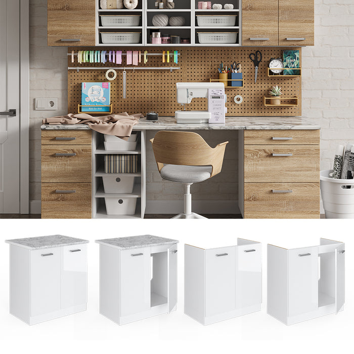 Vicco Base per lavello Bianco lucido 80 cm con ante, con piano di lavoro