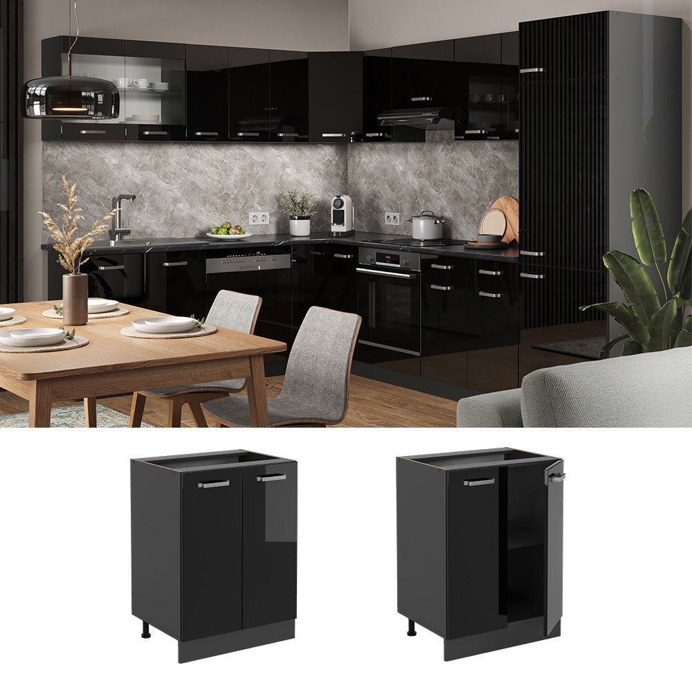 Vicco Mobiletto base cucina Nero lucido 60 cm senza piano di lavoro