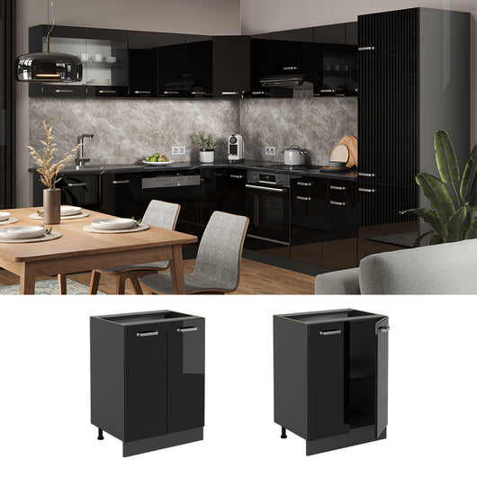 Vicco Mobiletto base cucina Nero lucido 60 cm senza piano di lavoro