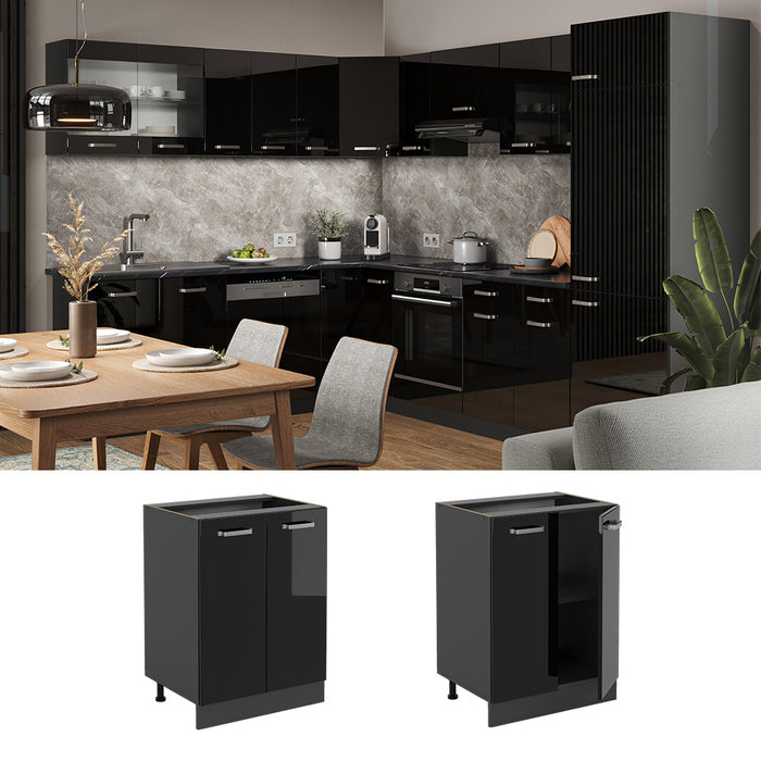 Vicco Mobiletto base cucina Nero lucido 60 cm senza piano di lavoro