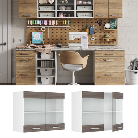 Vicco Pensile universale Grigio 80 cm con ante in vetro