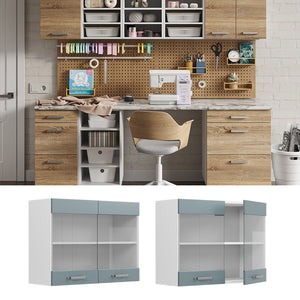 Vicco Pensile universale Grigio-blu 80 cm con ante in vetro