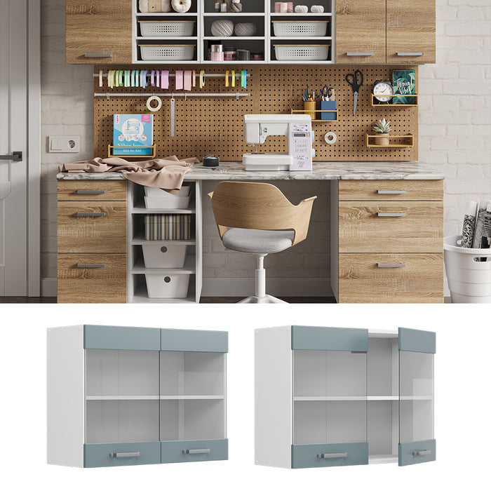 Vicco Pensile universale Grigio-blu 80 cm con ante in vetro