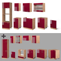 Vicco Cucina componibile Rosso lucido/rovere dorato 300 cm con armadio alto, PL Antracite