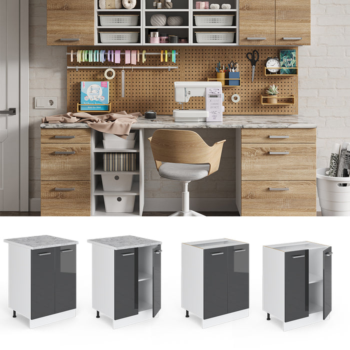 Vicco Base universale Antracite lucido 60 cm con ante, senza piano di lavoro