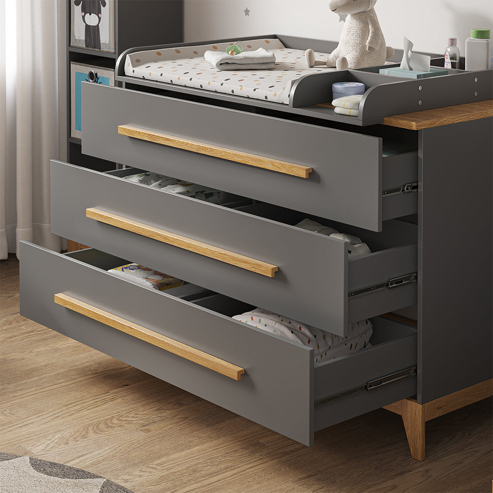 Vitalispa Fasciatoio Grigio 133 x 98 cm XL con 3 cassetti