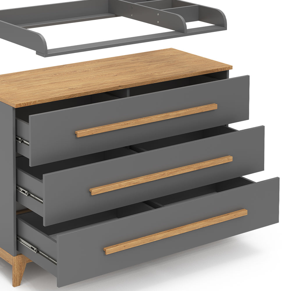 Vitalispa Fasciatoio Grigio 133 x 98 cm XL con 3 cassetti