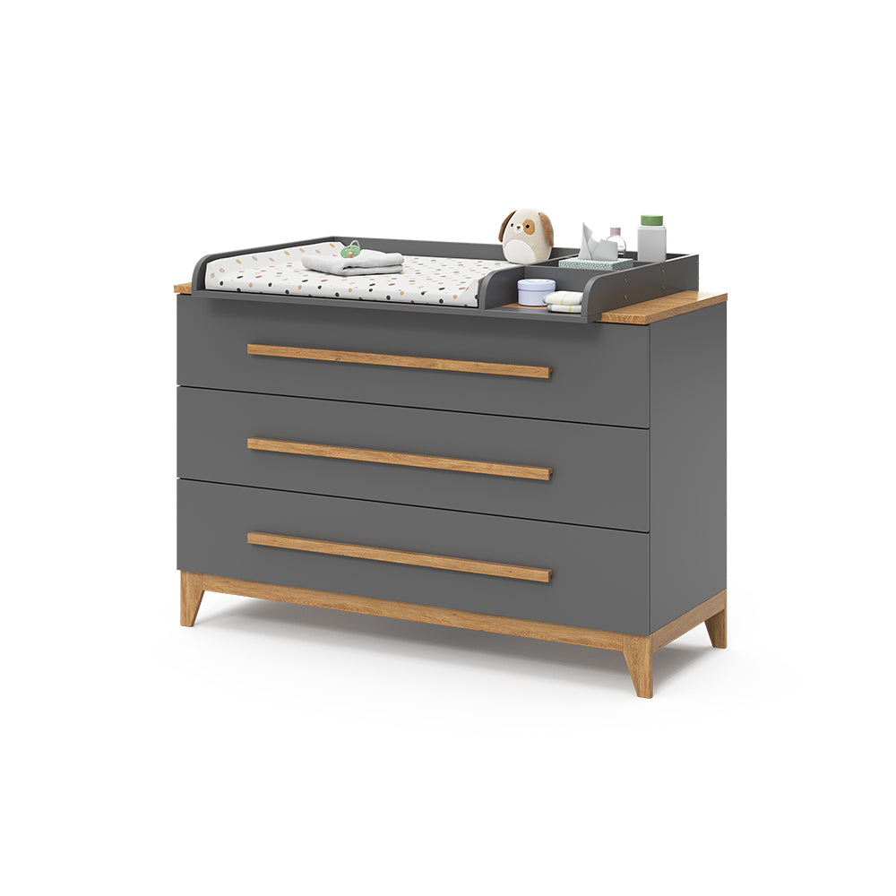 Vitalispa Fasciatoio Grigio 133 x 98 cm XL con 3 cassetti