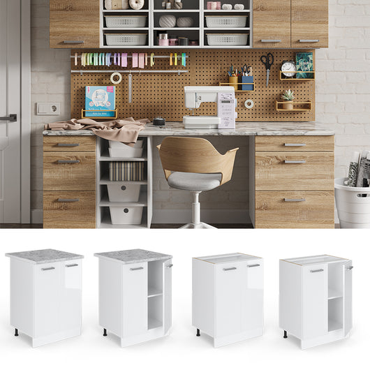 Vicco Base universale Bianco lucido 60 cm con ante, con piano di lavoro