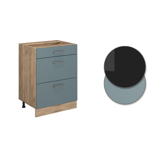 Vicco Mobiletto base per cucina Grigio-blu 60 cm con cassetti, PL Rovere