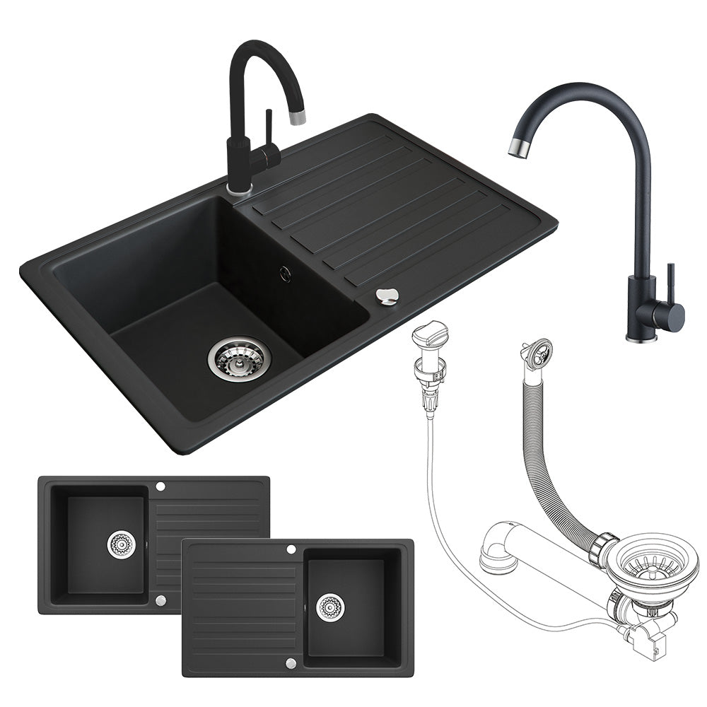 Bergström Lavello Nero 76.5 x 46 cm con raccordo nero