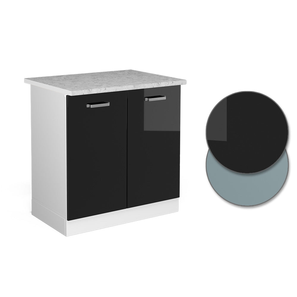 Vicco Base per lavello Nero lucido 80 cm con ante, con piano di lavoro