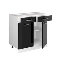 Vicco Base universale Nero lucido 80 cm con cassetti e ante, senza piano di lavoro