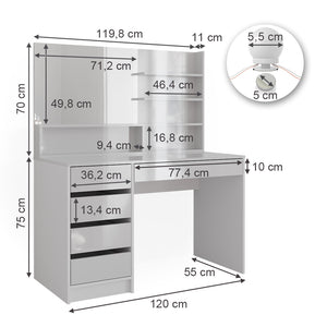 Vicco Tavolo da toeletta Bianco 55 cm con illuminazione a LED e ripiano a specchio