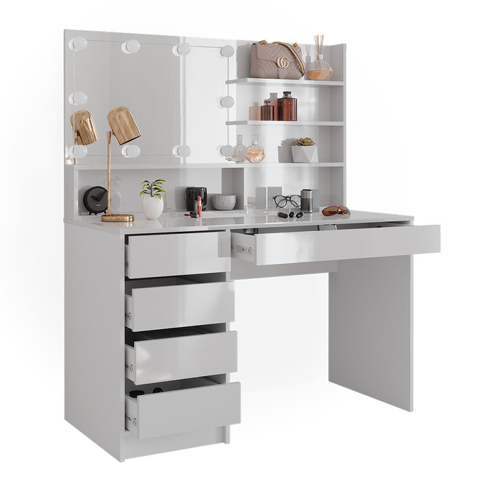 Vicco Tavolo da toeletta Bianco 55 cm con illuminazione a LED e ripiano a specchio