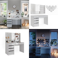 Vicco Tavolo da toeletta Bianco 55 cm con illuminazione a LED e ripiano a specchio