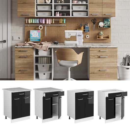 Vicco Base universale Nero lucido 60 cm con cassetti, senza piano di lavoro