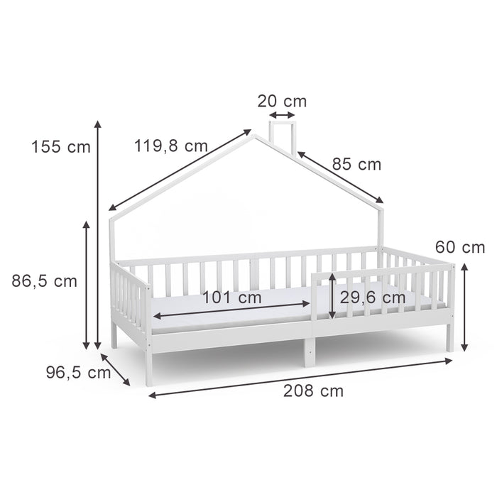 Vitalispa Letto montessori bambini Bianco 90x200 cm con materasso