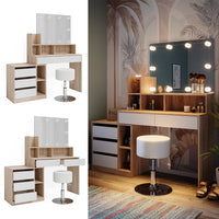 Vicco Tavolo da toilette Bianco/Sonoma 139.8 cm con illuminazione a LED e sgabello