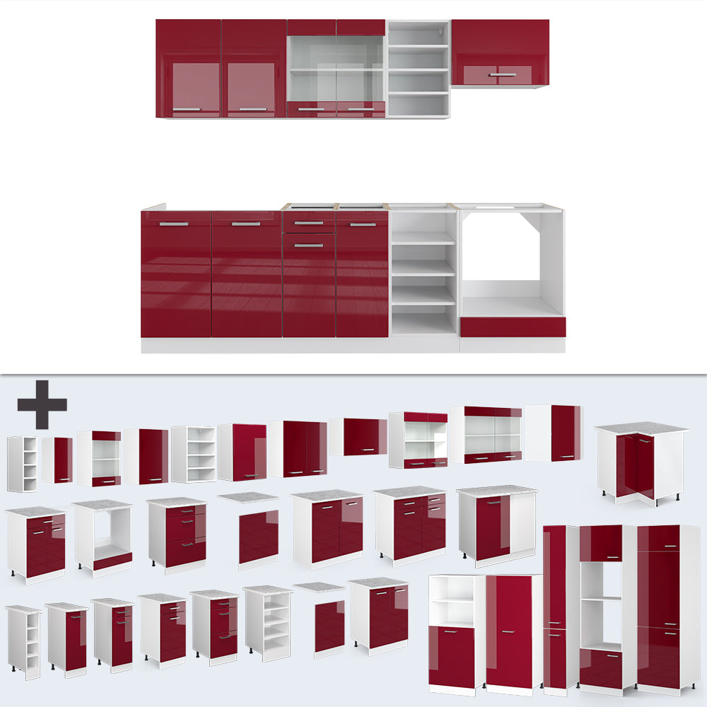 Vicco Cucina componibile Rosso lucido/bianco 240 cm , PL Rovere