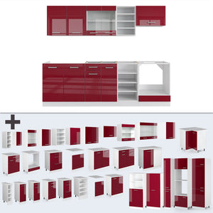 Vicco Cucina componibile Rosso lucido/bianco 240 cm , PL Rovere