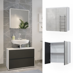 Vicco Specchio contenitore bagno Bianco/antracite 60 x 58 cm con due porte a specchio
