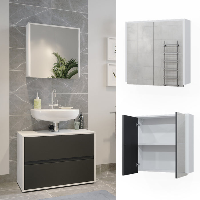 Vicco Specchio contenitore bagno Bianco/antracite 60 x 58 cm con due porte a specchio